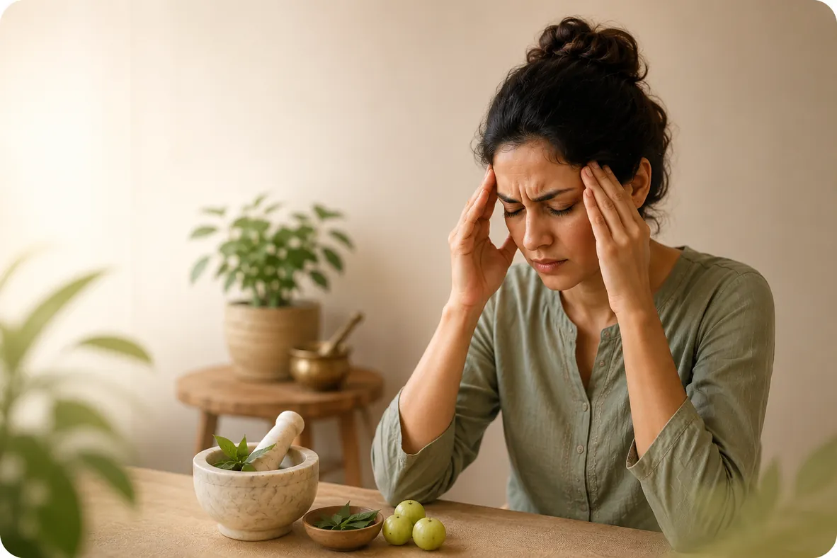 Woman experiencing migraine